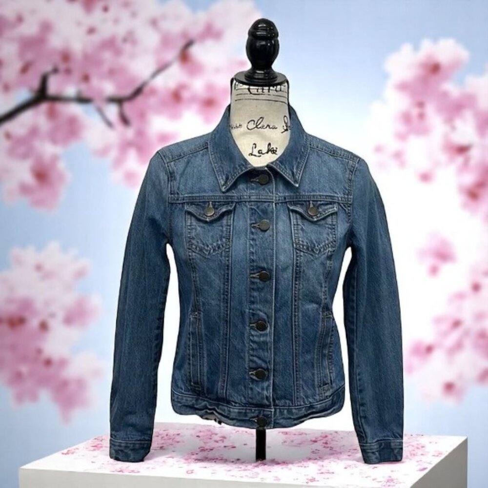 Ann Taylor LOFT Blue Distressed Long Sleeve Cotton Denim Blazer Jacket Size XS